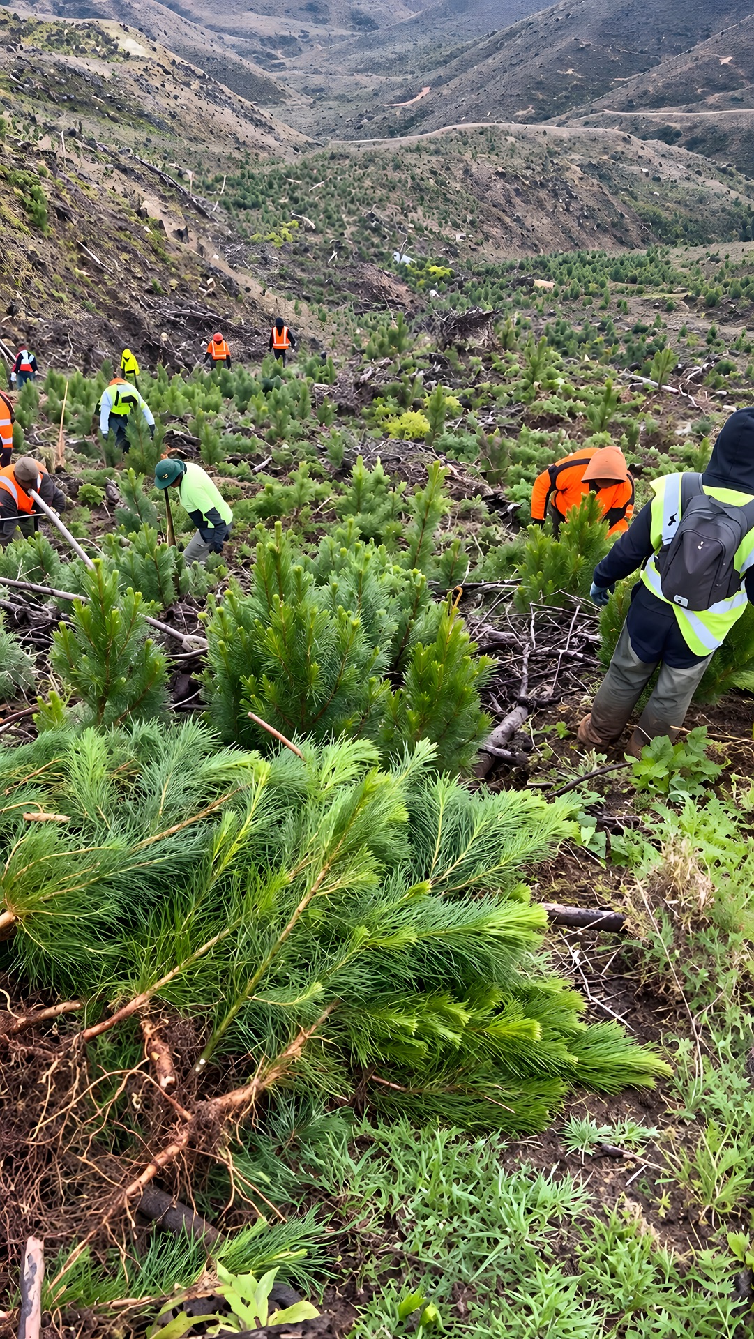 The FM Silvi crew working across a steep regenerating hillside